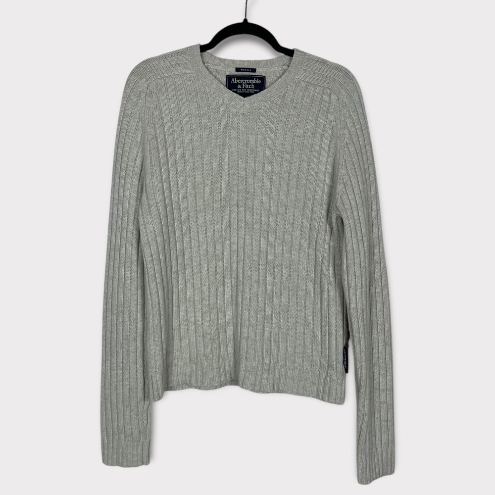 Abercrombie Fitch AF Muscle Fit‎ Sweater Large Wool Blend Preppy Academia Cream
